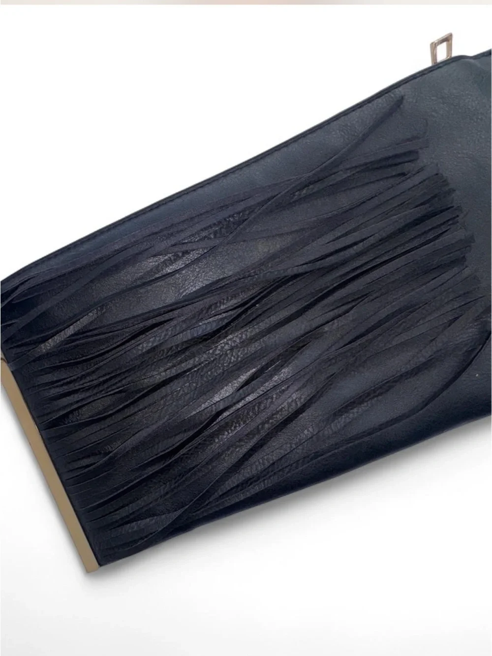 Ethele & Myrtle Inc Black Fringe Wristlet Clutch Boho Festival Y2K Gold Hardware